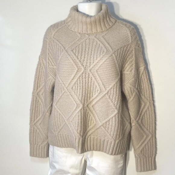 Caslon SZ M Ecru colored chunky diamond weave boxy slouchy comfy turtleneck swea - Picture 1 of 7